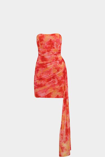 Açelya Okcu Tie-Dye Patterned Strapless Mini Women's Dress - With Bodice