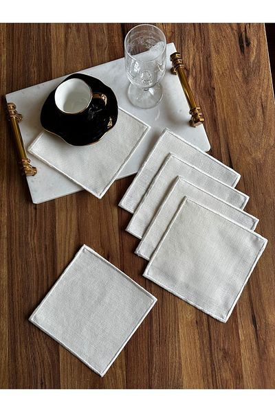 NURHAN HOME COLLECTION 6 Pieces Ecru Color Embroidered Square Cocktail Presentation Napkin