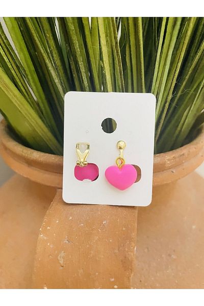 1PARÇAMAVİ Children's earrings with pincered heart clips - HOLE-FREE EARBUBS