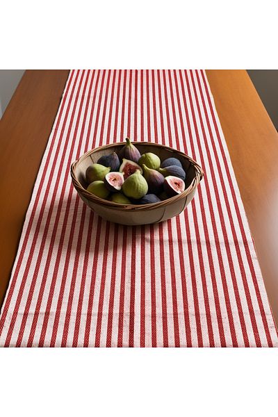 KAMİZ Linen Runner - 40x150 Red Striped