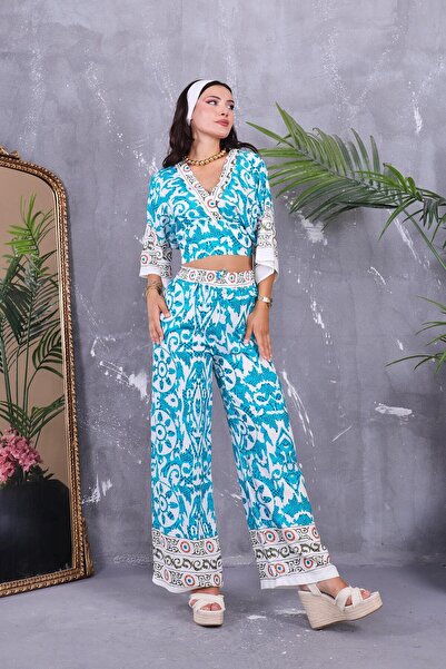 ZEYWEAR Double Breasted Collar Patterned Suit