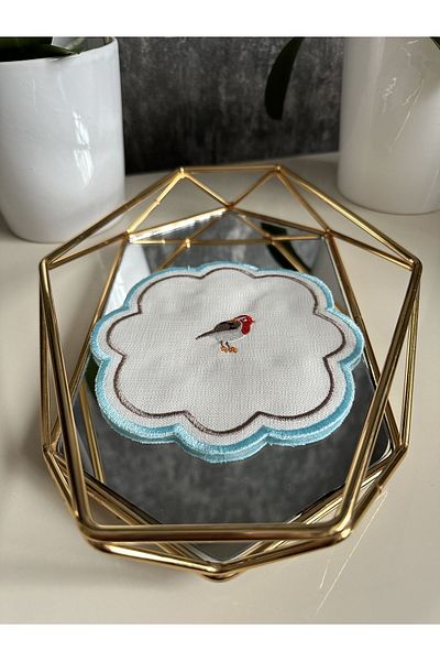 NURHAN HOME COLLECTION Servetul Prezentare Cocktail Cocktail Brodat Albastru Tesatura In Love Birds