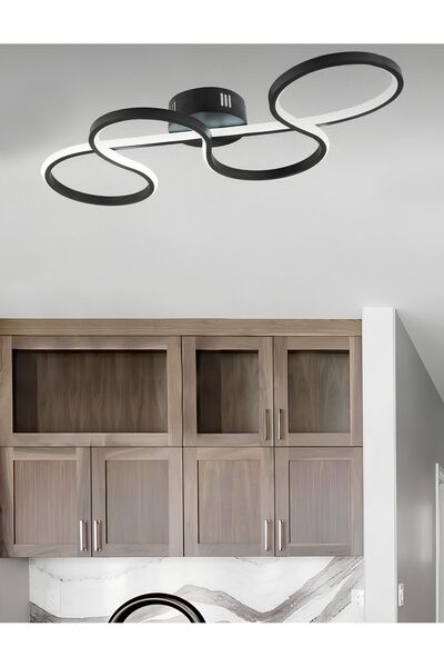 burenze Modern Massimo Led Avize Plafonyer Tavana Sıfır Hol Antre Salon Oturma Odası Mutfak Avize Siyah