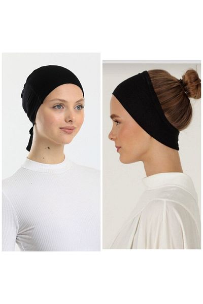 Shalista Black Lycra Set of 2 - Magic Non-Slip and Reducing Seamless Bonnet & Bandana