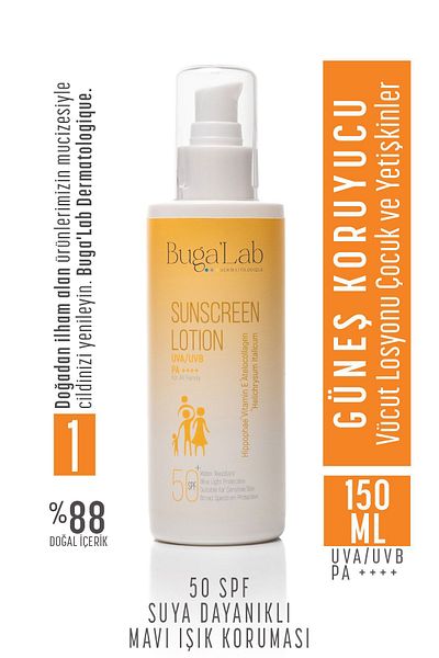 BugaLab Natural Sun Lotion for the Whole Family - Anti-blemish Filtered Uva Uvb 50spf
