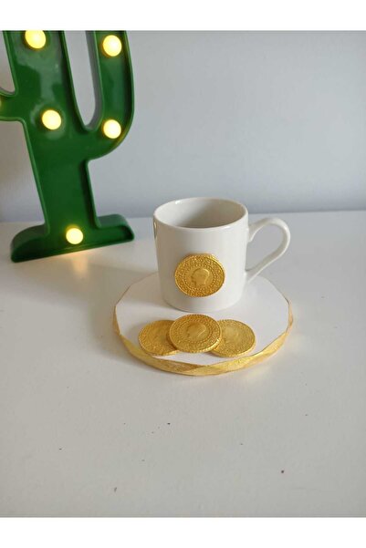 Süs Dükkanı نموذج فنجان قهوة بتصميم خاص ذو طابع ذهبي، نموذج ديكور لعرض الهدايا