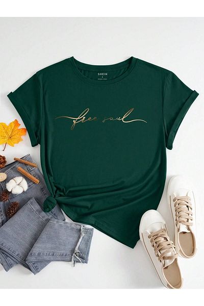 MODARİCH Nefti Green Printed - Oversize κοντό μανίκι Crew Neck Free Soul T-shirt
