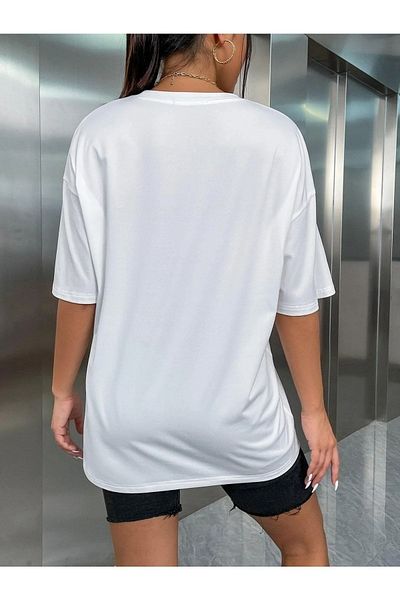 MODARİCH Μπλουζάκι Teddy Bear - Λευκό εμπριμέ Oversize Crew Neck εμπριμέ κοντό μανίκι