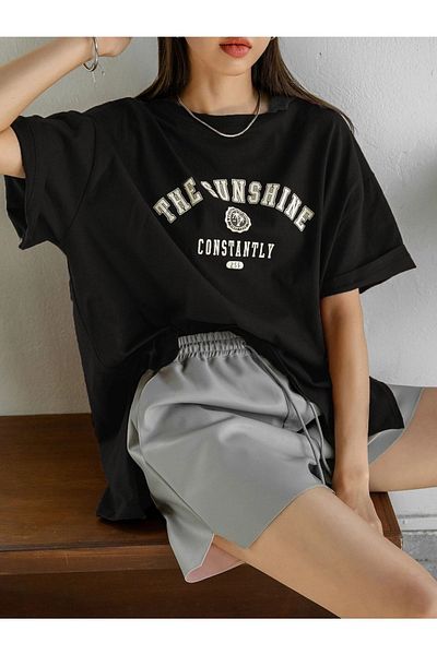 MODARİCH The Sunshine T-shirt - Black Printed Crew Neck Short Sleeve Loose