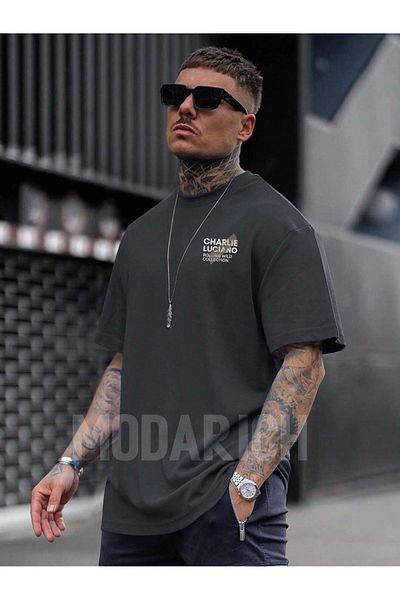MODARİCH Charlie Luciano T-Shirt - Smoke Printed Oversize Crew Neck Short Sleeve Loose
