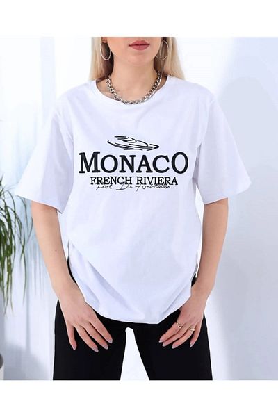 MODARİCH Monaco White T-shirt Μαύρο Φούτερ - Jogger T-Shirt Bottom Top Σετ φόρμας Oversize Crew Neck