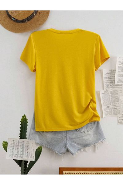 MODARİCH Everything Fine T-Shirt - Κίτρινο εμπριμέ Oversize Crew λαιμόκοψη κοντό μανίκι φαρδύ