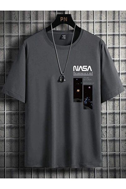 MODARİCH تي شيرت ناسا برايت سموكد كبير الحجم - رقبة دائرية، كم قصير