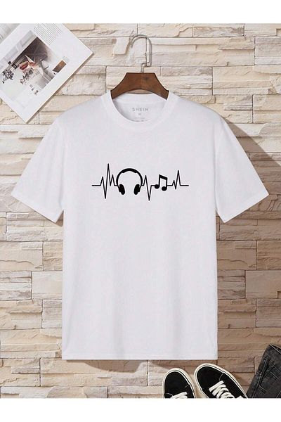 MODARİCH Μπλουζάκι με λευκό εμπριμέ Pulse Headphones Oversize - Κοντό μανίκι, λαιμόκοψη