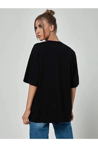 MODARİCH Smile Logo T-shirt - black, Printed, Crew Neck, Printed, Short Sleeve, Boyfriend, Loose