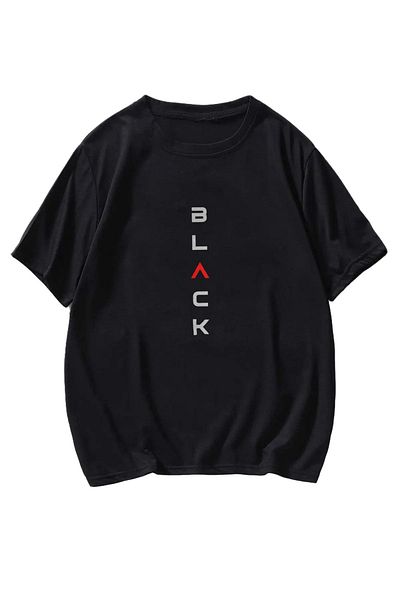 MODARİCH Black Design T-shirt - black, Printed, Crew Neck, Printed, Short Sleeve, Boyfriend, Loose
