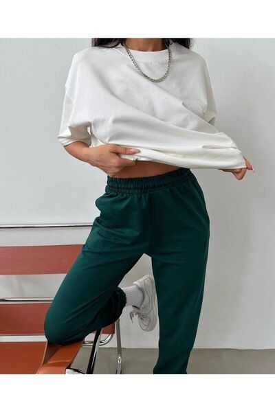 MODARİCH Λευκό Nefti Green Oversize Jogger Σετ αθλητικής φόρμας - Crew Neck