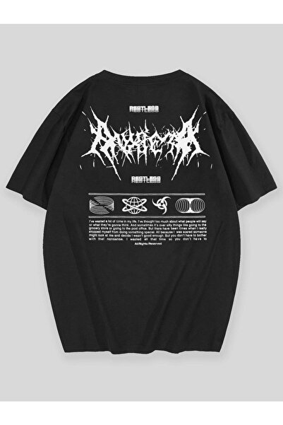 MODARİCH Restless Design - μαύρο, εμπριμέ, λαιμόκοψη, υπερμεγέθη, κοντό μανίκ...