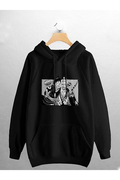 MODARİCH Hanorac negru oversize cu glugă, unisex, imprimat