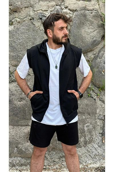 MODARİCH 3-Pack Basic Shorts Sleeveless Cardigan T-Shirt Set - Black Short Sleeve Hooded Summer