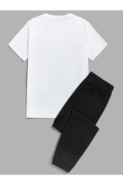 MODARİCH K Λευκό T-shirt Μαύρο Φούτερ - Jogger T-Shirt Bottom Top Σετ φόρμας Oversize Crew Neck