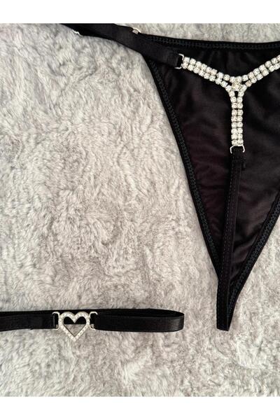 Oprah Kadın Parlak Taşlı Beli Ayarlanabilir Seksi String 2Li Taşlı Aksesurlı Bacak Aksesuarı