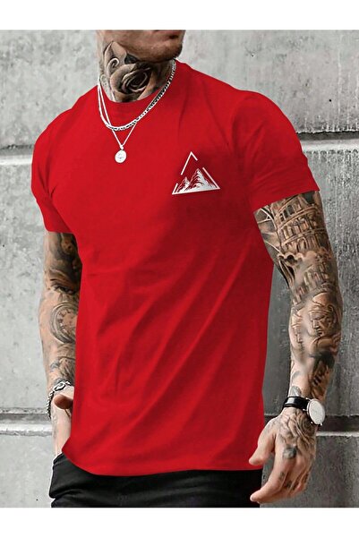 MODARİCH Red Triangle Mountain Printed Oversize Crew Neck Short Sleeve T-Shirt