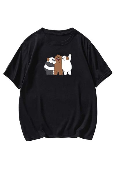 MODARİCH 3 Wench Bears T-shirt -black, Printed, Crew Neck, Printed, Short Sleeve, Boyfriend, Loose