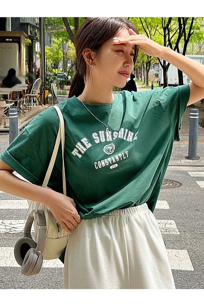 MODARİCH The Sunshine T-shirt - Nefti Green Printed Crew Neck Short Sleeve Loose