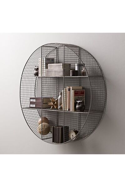 GO DEKOR Tel Metal Kafes (GRİD) 9 Gözlü Yuvarlak Duvar Rafı/tam Çapı 100cm
