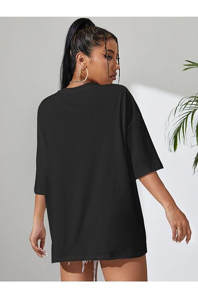 MODARİCH Flower Figure Glass T-shirt - black, Printed, Crew Neck, Printed, Short Sleeve, Boyfriend, Loose
