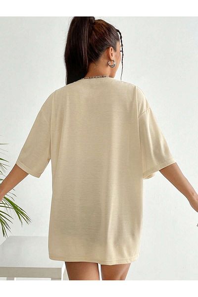 MODARİCH Country Road T-Shirt - Μπεζ με στάμπα Oversize Crew λαιμόκοψη κοντό μανίκι φαρδύ