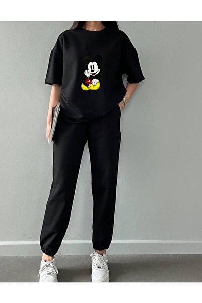 MODARİCH Mickey Sweatpants T-Shirt - Μαύρο Jogger T-Shirt Bottom Top Σετ φόρμ...