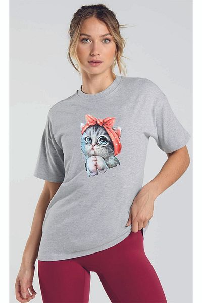 viptasarımtshirt Γυναικείο μπλουζάκι με στάμπα μαύρο χαριτωμένο γατάκι