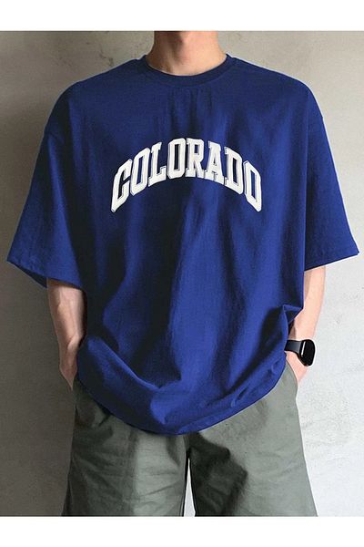 MODARİCH Colorado Written T-shirt - Navy Blue, Printed, Crew Neck, Oversize, Κοντομάνικο, Φαρδύ