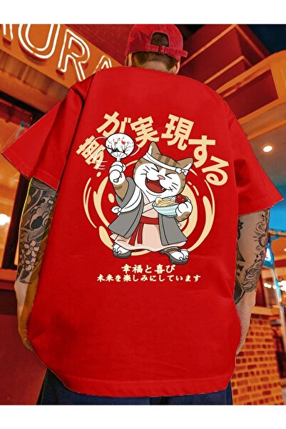 MODARİCH Japan Ramen Cat T-shirt -red, Printed, Crew Neck, Printed, Short Sle...