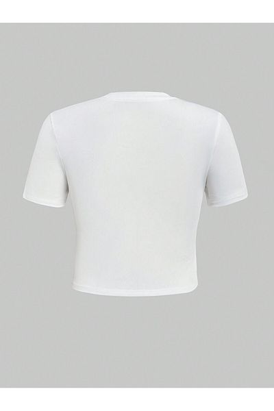 Bengi Clothing Λευκό εμπριμέ γυναικείο Crop Top - Y2k κοντομάνικη μπλούζα