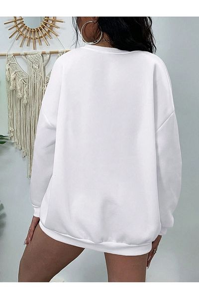 MODARİCH Φούτερ Chicago U.S.A - Λευκό εμπριμέ Oversize Crew Neck