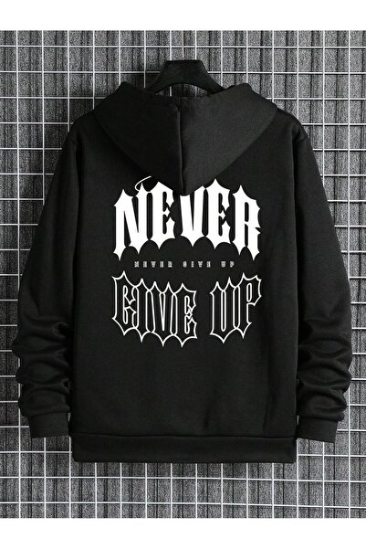 MODARİCH Never Give Up kardigan - crni Štampano zima Oversize kroj Sa kapulja...