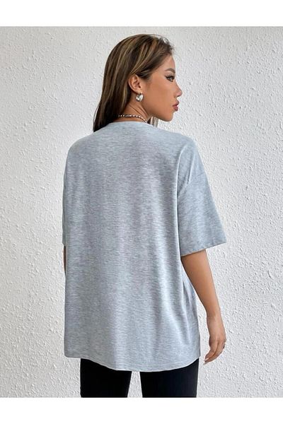 MODARİCH Μπλουζάκι Panda Balloon - Γκρι εμπριμέ Oversize Crew λαιμόκοψη κοντό μανίκι