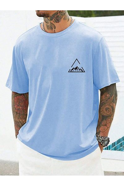 MODARİCH Tricou triunghi oversize cu imprimeu albastru baby - decolteu, maneca scurta