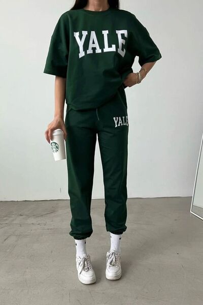 MODARİCH Yale T-Shirt Φούτερ Παντελόνι Jogger - Πράσινο Σετ Φόρμας με Μπλούζα...