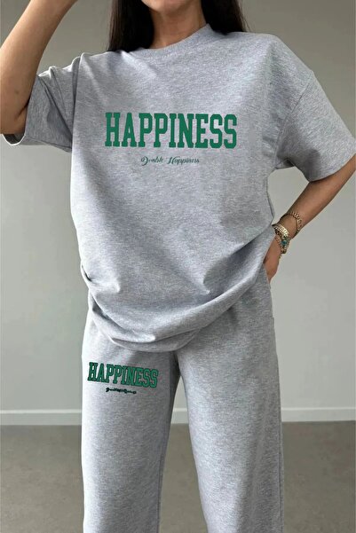 MODARİCH Happiness Φούτερ T-shirt Grey Jogger T-Shirt Bottom Top Σετ φόρμας O...