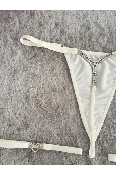 Oprah Kadın Parlak Taşlı Beli Ayarlanabilir Seksi String 2Li Taşlı Aksesurlı Bacak Aksesuarı