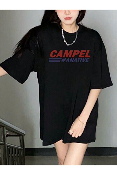 MODARİCH Campel T-Shirt - Μαύρο εμπριμέ Oversize Crew λαιμόκοψη κοντό μανίκι