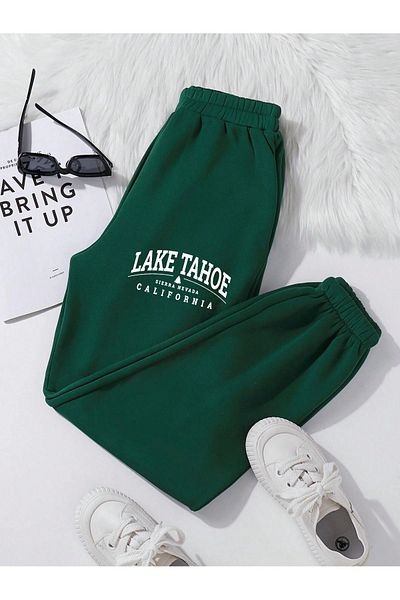 Mythologie Φούτερ Lake Tahoe High Waist Jogger - Nefti Green Print, Rubber Leg Winter