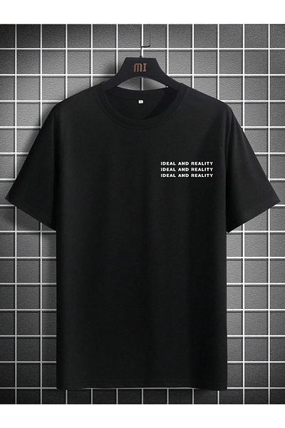 Mythologie Μπλουζάκι Ideal And Reality - Μαύρο, εμπριμέ, Oversize, Crew Neck, Κοντό μανίκι
