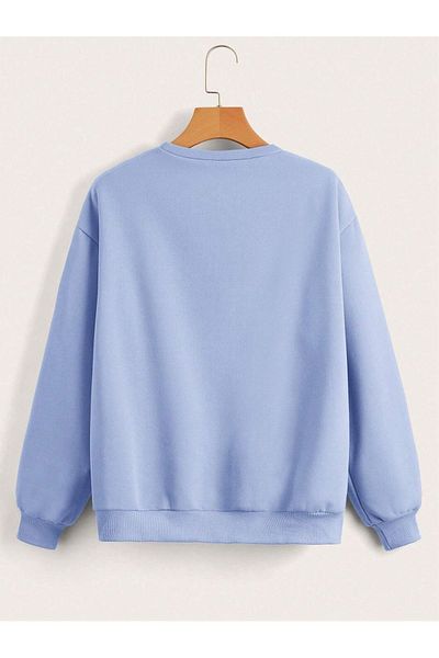 MODARİCH Hanorac gros de iarnă Wavy Sea - Baby Blue Printed Oversize Raster Crew Deck