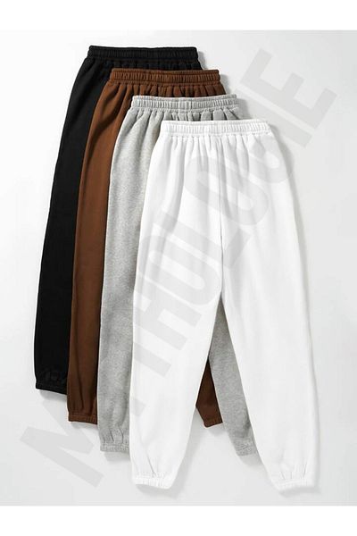 Mythologie 4 Πακέτο Basic Plain Jogger Sweatpants - Μαύρο Καφέ Γκρι Λευκό Λαστιχένιο Πόδι Ψηλόμεσο Καλοκαίρι