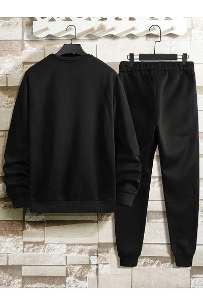 MODARİCH The Future Is Now Black Jogger Black Sweatshirt Bottom Top Tracksuit Set Oversize Crew Neck